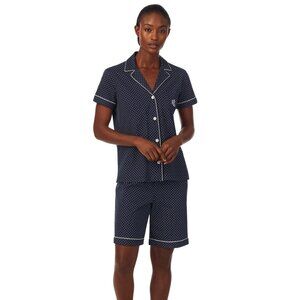 #1138 Lauren Ralph Lauren 2-Pc. Notched-Collar Bermuda Pajamas Set - Navy Dot